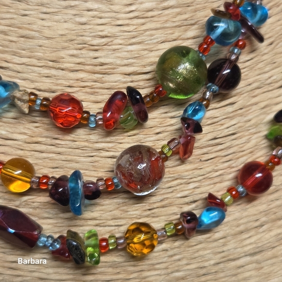Vintage Multi-colored 3-Strand Czech Glass Beaded Necklace - Picture 2 of 6
